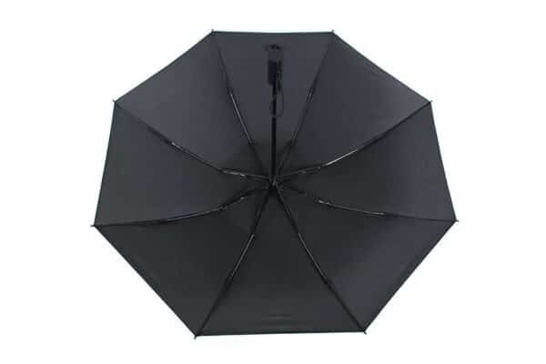 Full automatic black solid color with printed logo 3 fold compact travel umbrella