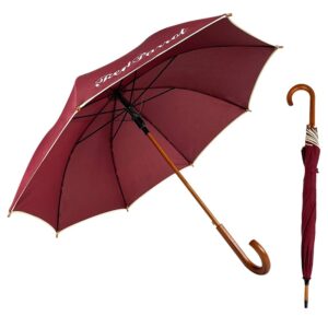 OEM Custom Automatic Umbrella Logo Custom Wholesale J Wooden Handle Straight Sticks Wood Umbrella