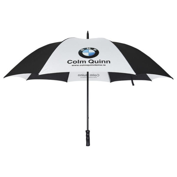 Waterproof white and black colored branding custom logo printed big golf umbrella gift umbrella