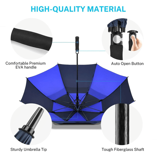 Wholesale 14mm Durable Fiberglass Shaft Two Layers Construction Golf Rain Umbrella for Outdoors