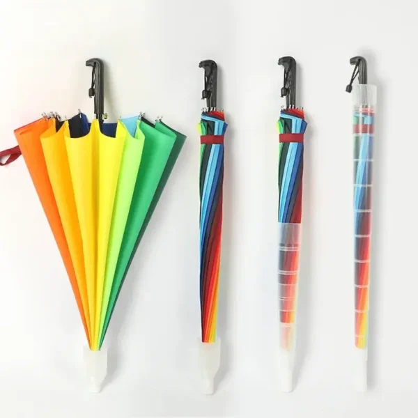 16 Rib Long Shaft Straight Rainbow Umbrella Wholesale, Automatic Open Oversized Umbrella for 2 People, Business Insurance Campaign Gift Umbrella