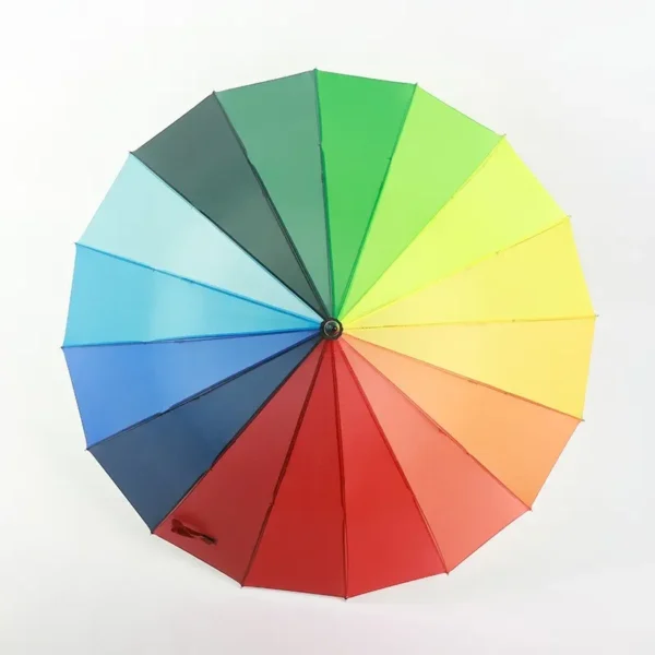 Automatic Open 16 Bone Large Straight Umbrella, Rainbow Dual Person Long Handle Umbrella, Bulk Promotional Gift Umbrella for Insurance & Business