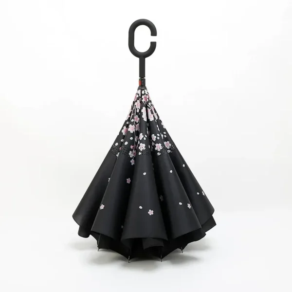 Car Use Manual Reverse Inverted Umbrella, Double Layer C Hook Handle Large Couple Umbrella Custom Brand Logo