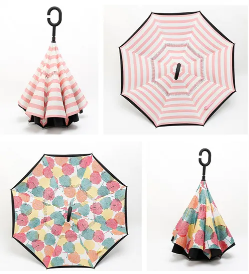 Hands-Free Reverse Umbrella for Vehicle Use, Double Layer Windproof Couple Umbrella Support Logo Printing