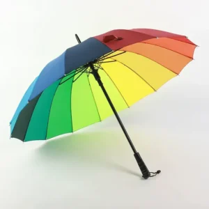 Large 16 Bones Straight Long Handle Umbrella, Auto Open Rainbow Umbrella, Two Person Business Insurance Promotional Gift Umbrella Bulk