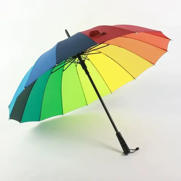 Large 16 Bones Straight Long Handle Umbrella, Auto Open Rainbow Umbrella, Two Person Business Insurance Promotional Gift Umbrella Bulk