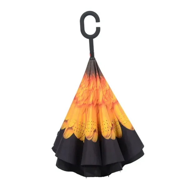 Large Double Layer Reverse Umbrella with C Shape Hook Handle, Hands-Free Car Umbrella Custom Printed Logo