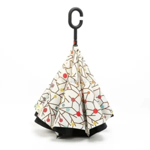 Windproof Double Layer C-Handle Reverse Umbrella, Hands-Free 2 Person Rain & Sun Umbrella Custom Logo Printing