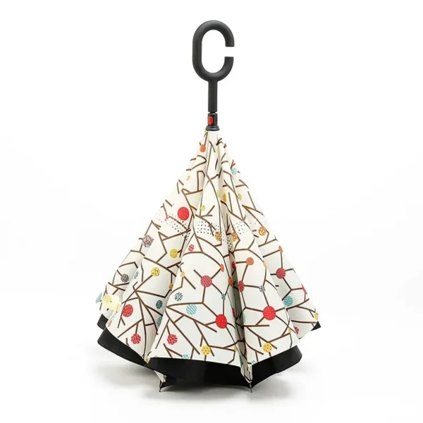 Windproof Double Layer C-Handle Reverse Umbrella, Hands-Free 2 Person Rain & Sun Umbrella Custom Logo Printing