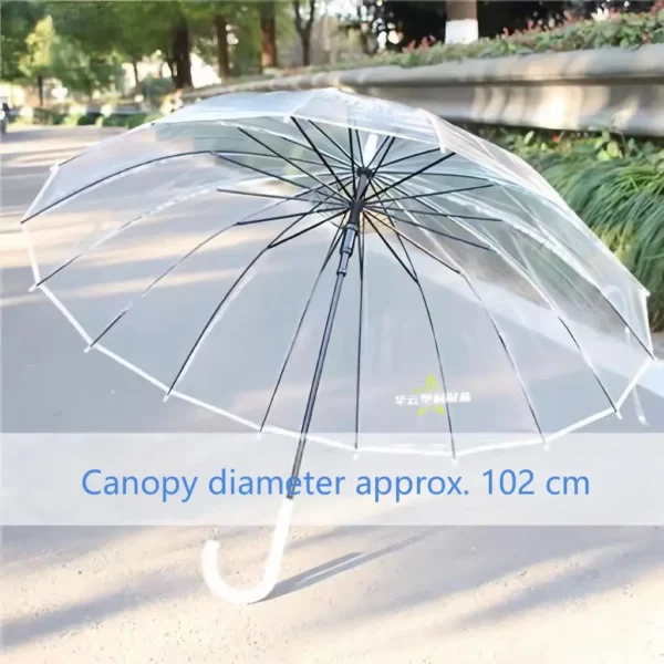 16 Ribs Transparent Straight Umbrella, Large Dual Person PVC Long Handle Manual Umbrella