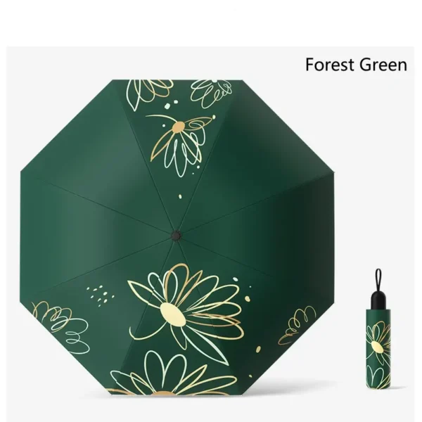 8 Rib Three Fold Umbrella Black Glue Coating Sunproof All Weather