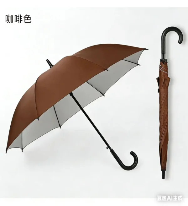 Curved Handle Custom Logo Gift Umbrella Silver Coated Pongee Fabric Fiberglass Frame