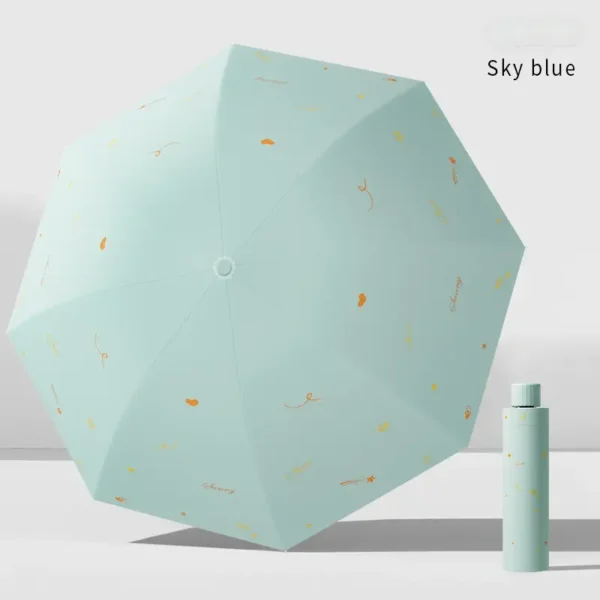 Fresh Style Series 3 Fold Umbrella 8 Ribs Black Glue Coating Cooling Solid Canopy Small Floral Prints