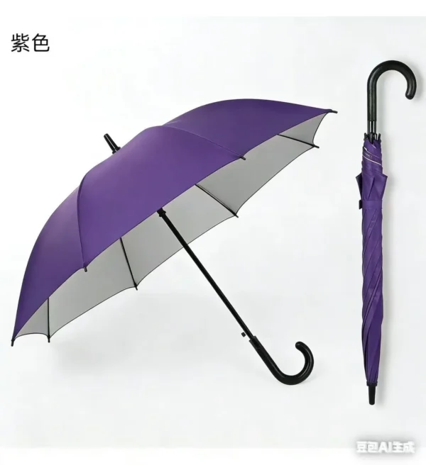 Hook Handle Custom Logo Gift Umbrella Silver Coated Pongee Windproof Business Promotional Umbrella