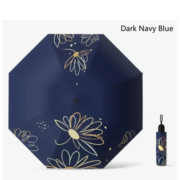 Portable 3 Fold Umbrella 8 Ribs Black Glue UV Block Cooling Effect