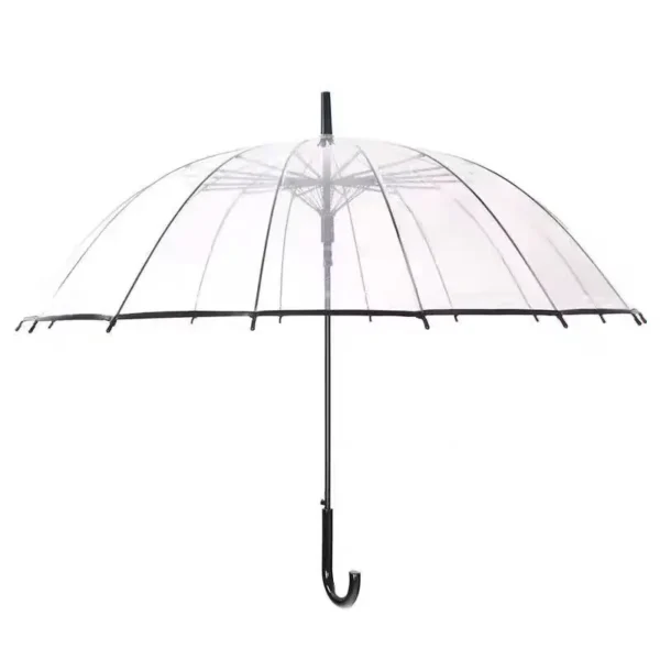 Sturdy Iron Frame Clear Umbrella, Fade Resistant No Burrs 16 Bone Long Rain Umbrella